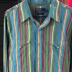 VINTAGE Polo by Ralph Lauren Vibrant Multicolor Striped Western Shirt